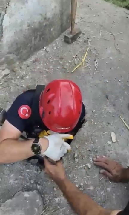 Osmaniye’de balyozla genişletilen kuyudan yavru kedi kurtarıldı
