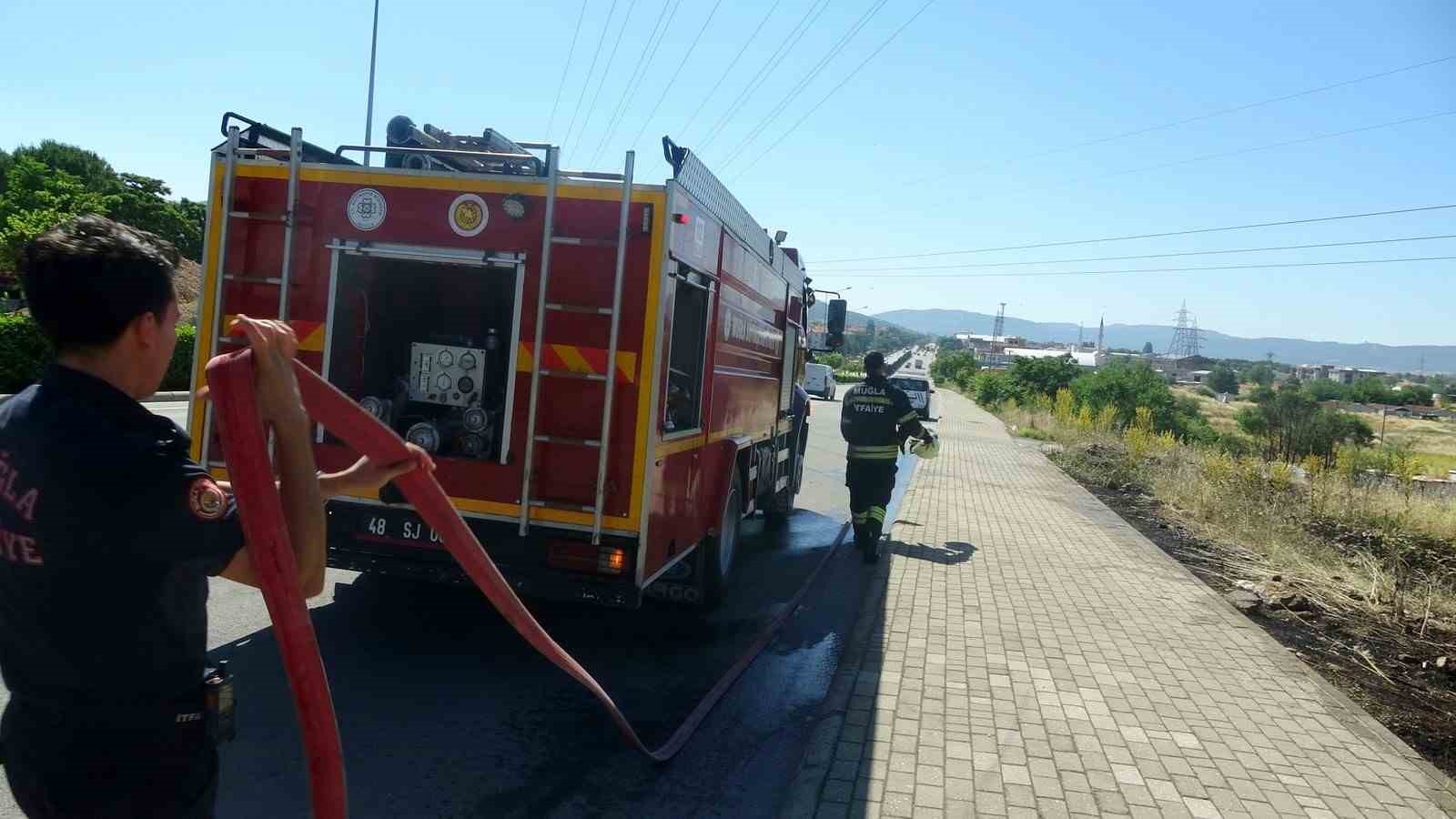 Menteşe’de yol kenarına atılan sigara izmariti yangın çıkardı