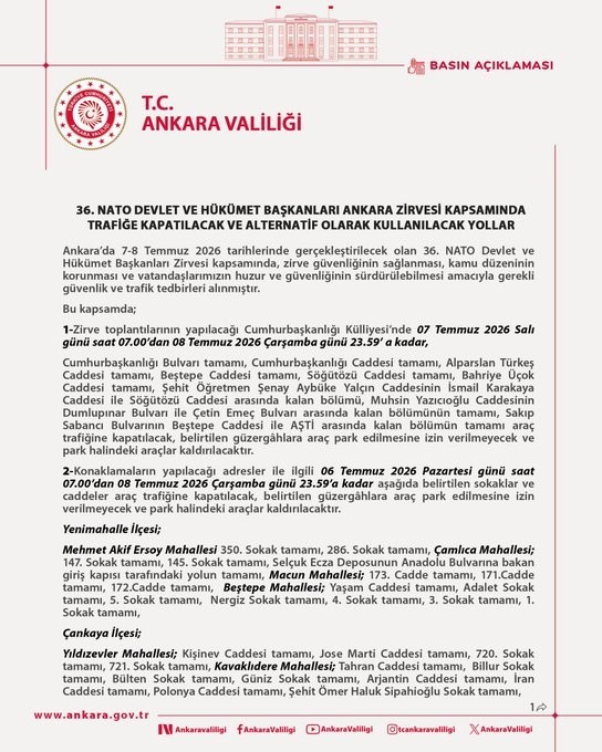 Başkentte NATO Zirvesi hareketliliği: Yol kapatmaları ve alternatif güzergahlar açıklandı