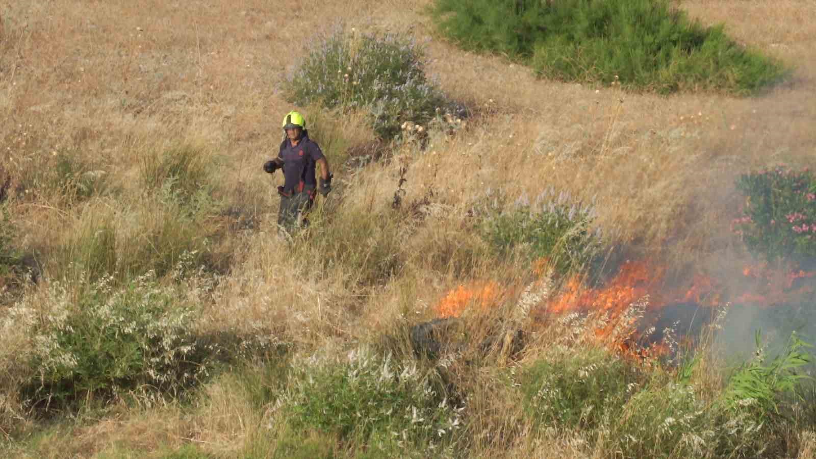 Burhaniye’de Karınca Deresinde çıkan ot yangını 3 saatte söndürüldü