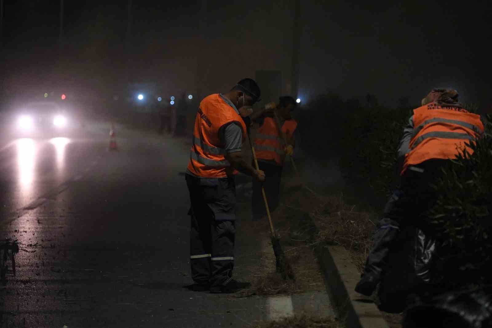 150 kişilik ekiple Emin Anter Bulvarı’nda gece mesaisi