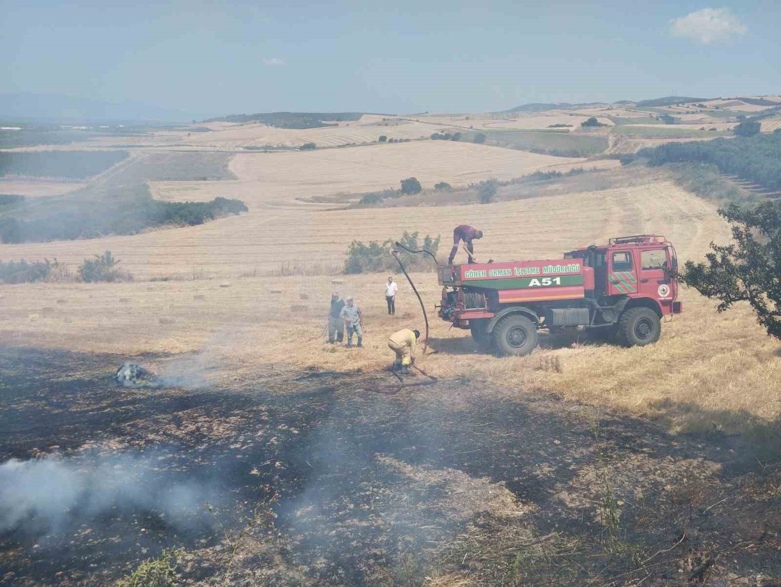 Gönen’deki arazi yangınında 10 dönüm alan ve 50 ağaç zarar gördü