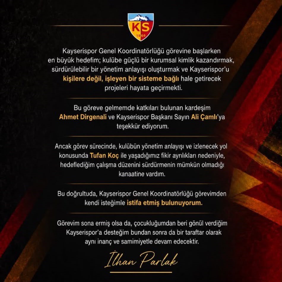 İlhan Parlak görevinden istifa etti