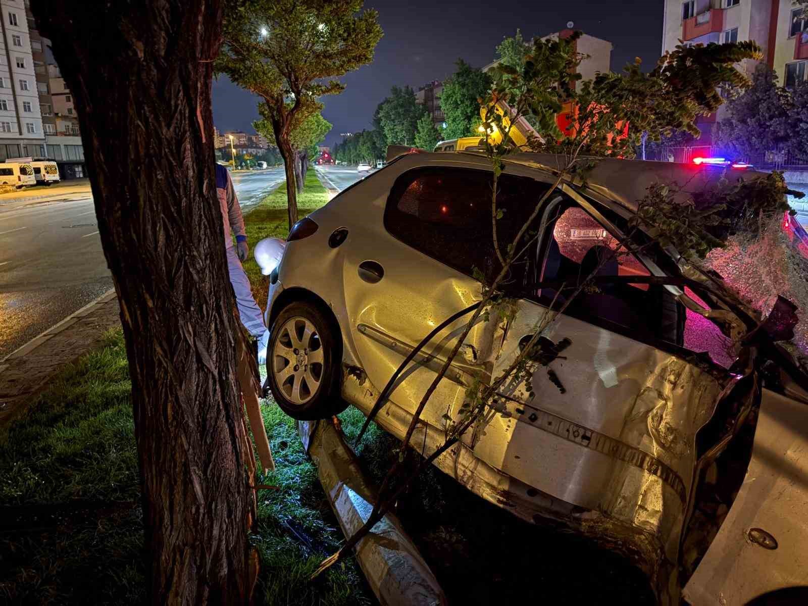 Direksiyon hakimiyetini kaybeden alkollü sürücü aydınlatma direğini devirdi