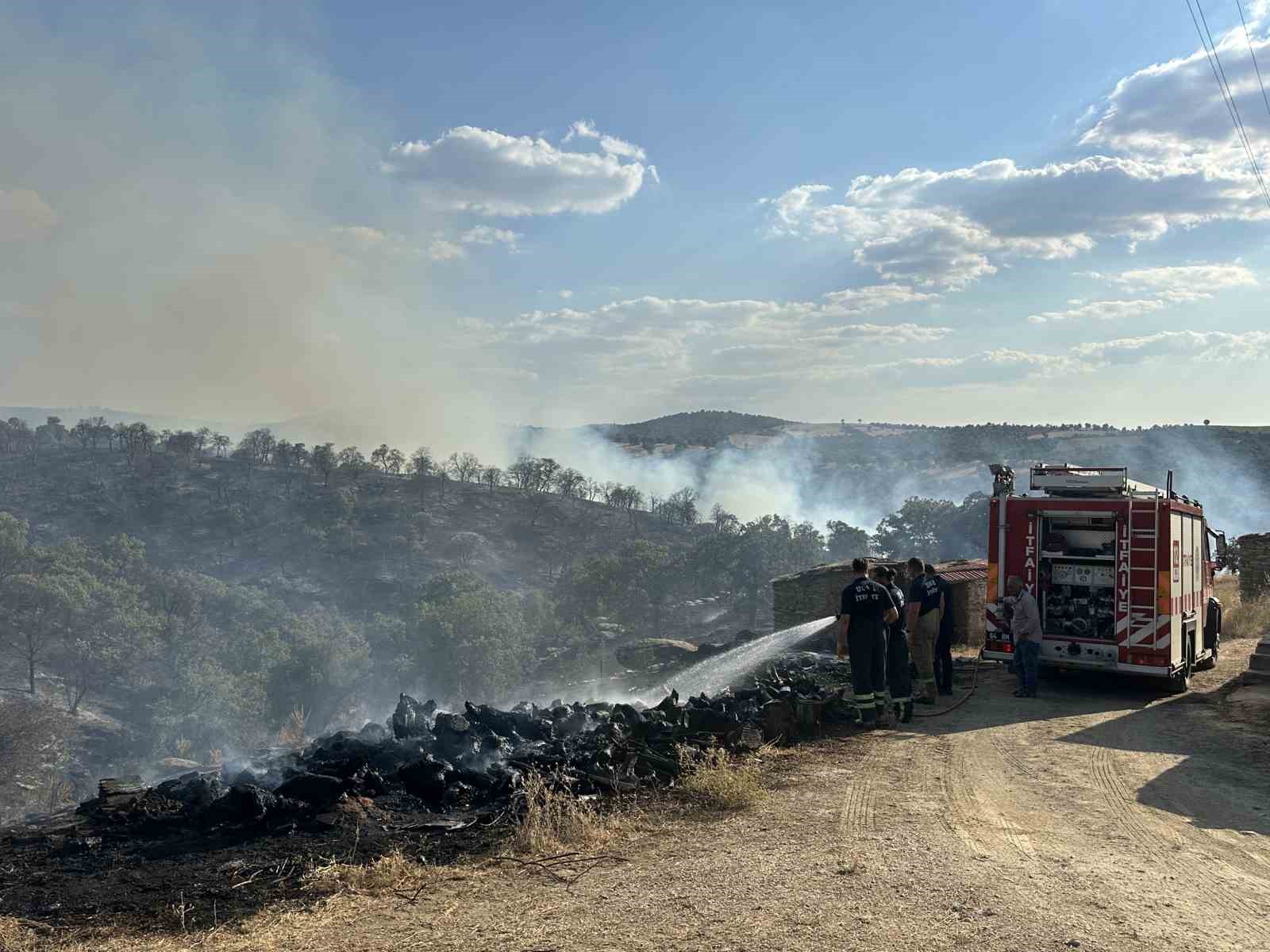 Uşak’ta meşelik alanda çıkan yangına müdahale sürüyor
