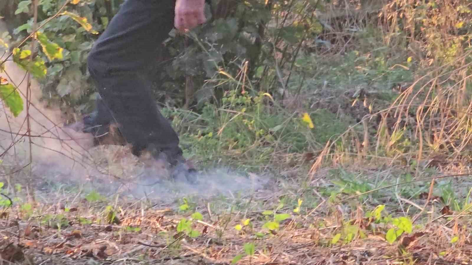 Fındık bahçesindeki yangına vatandaşlar ayaklarıyla müdahale etti