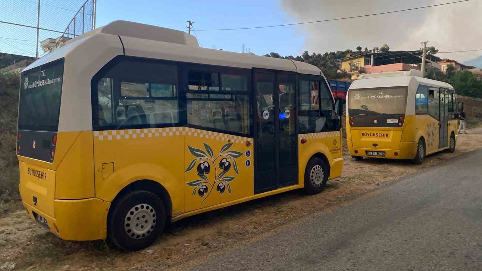 Aydın Büyükşehir otobüsleri tahliye için beklemede