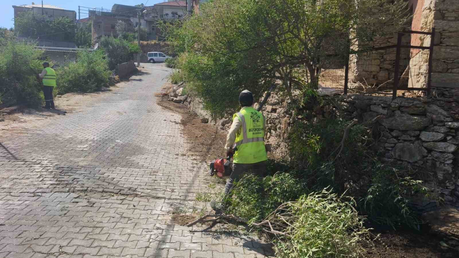 Aydın Büyükşehir’den Karpuzlu’daki yeşil alanlarda bakım ve düzenleme çalışması