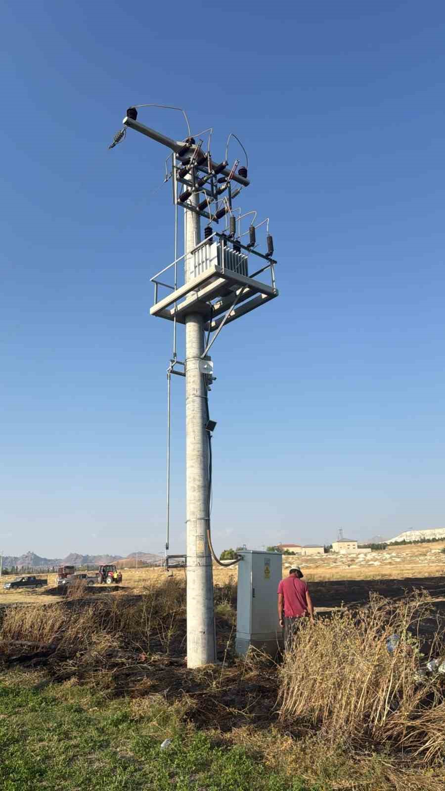 Elektrik tellerine çarpan kuş otluk alanda yangın çıkardı