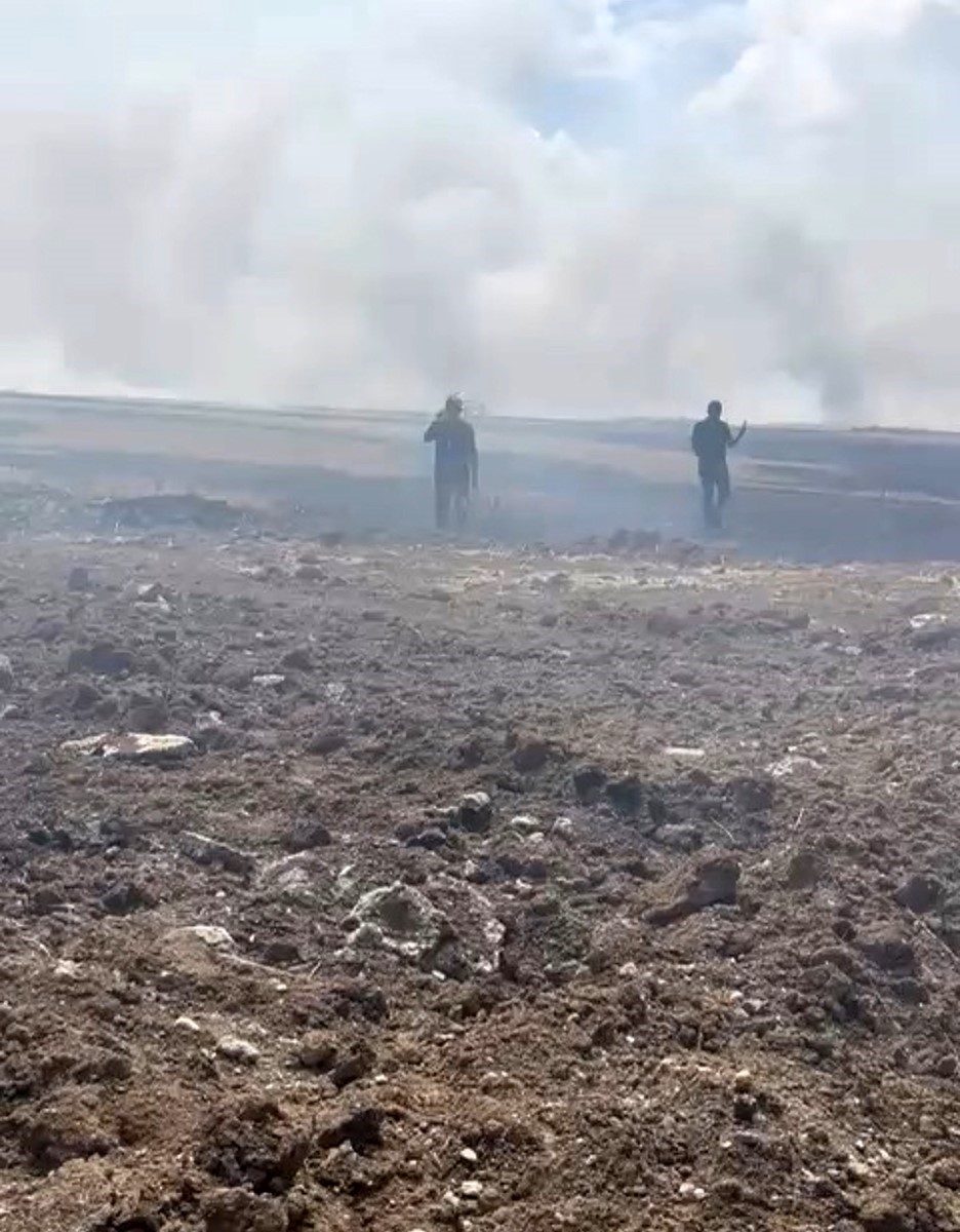 Hasat edilmiş buğday tarlasında çıkan yangın yerleşim yerlerine sıçramadan söndürüldü