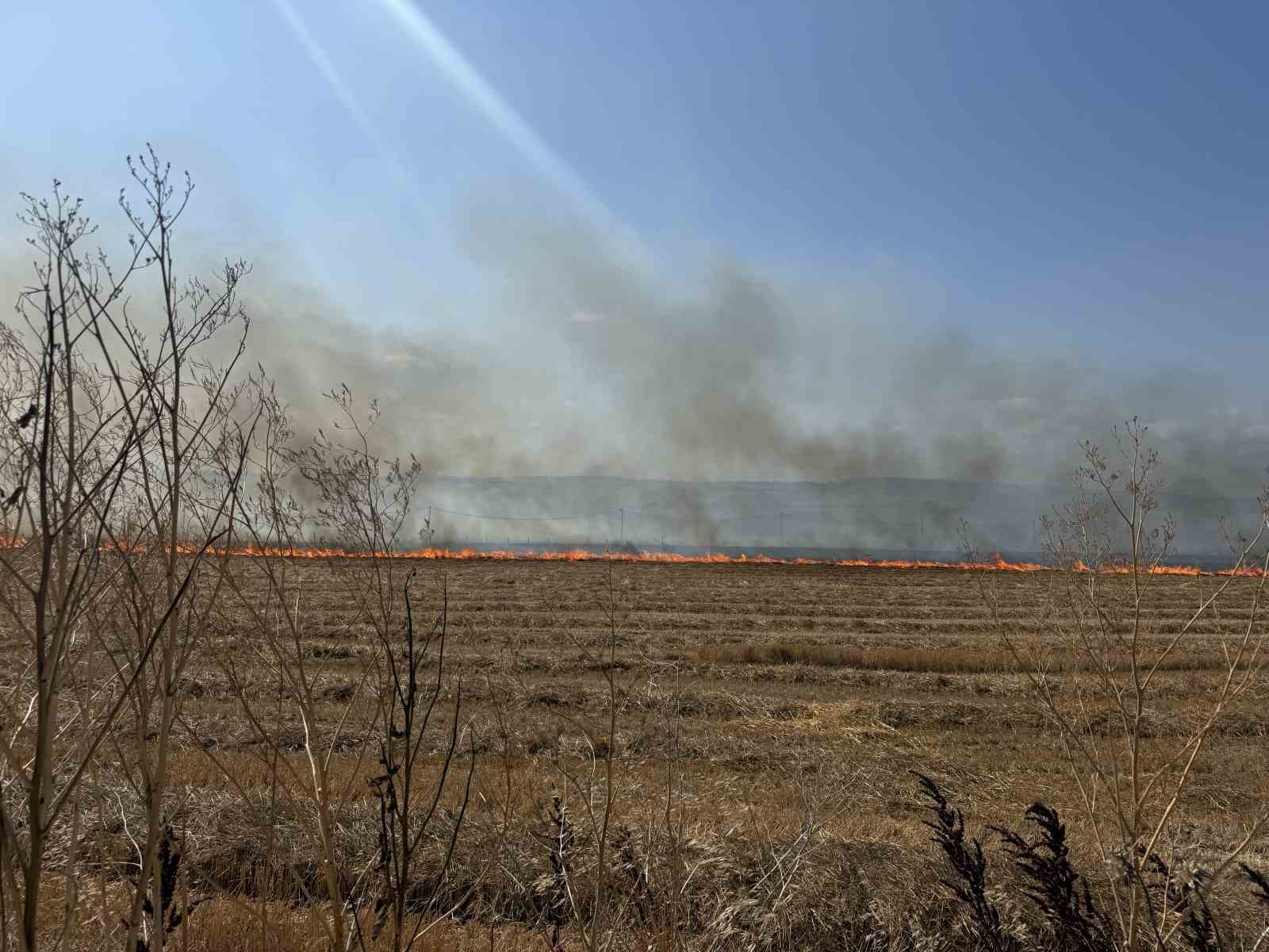 Silivri’de tarla yangınına havadan müdahale ediliyor