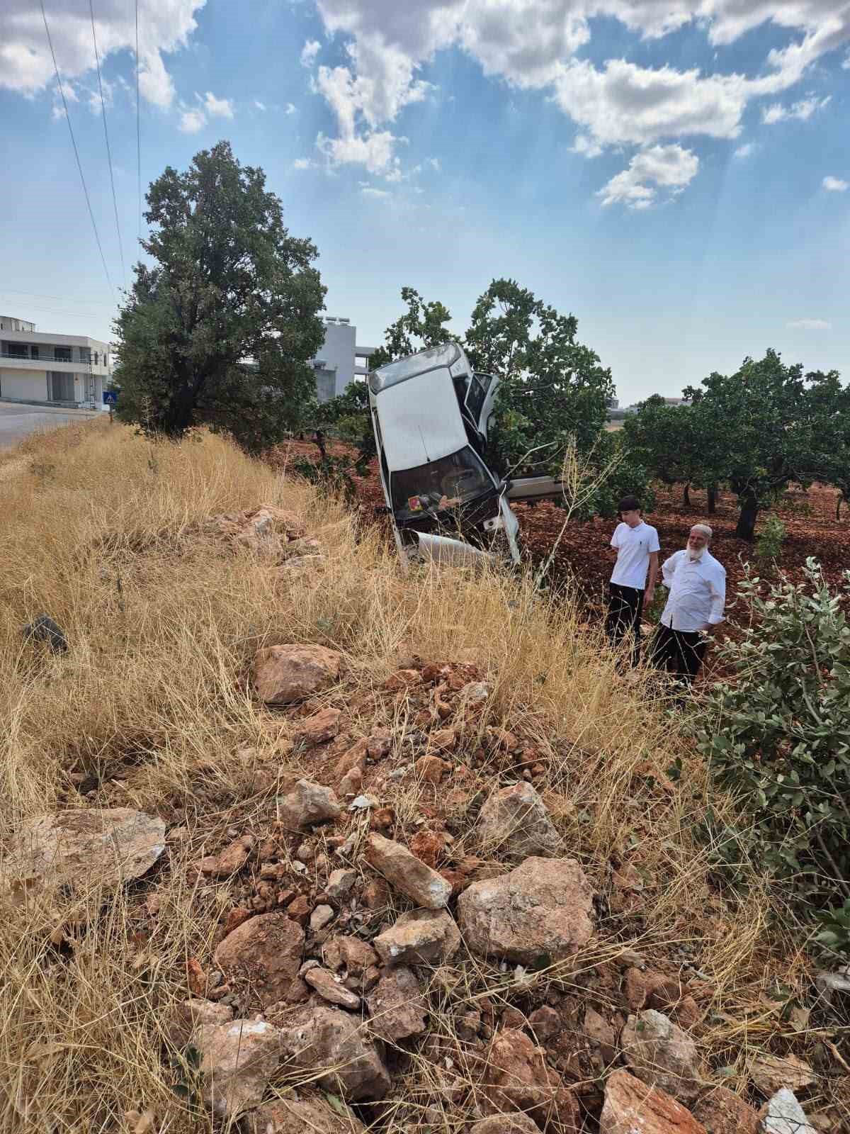Kaza yapan otomobil fıstık ağacında asılı kaldı: 2 yaralı