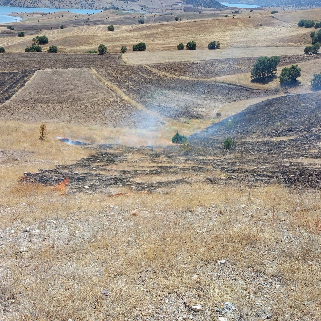 Anız yangınında yaklaşık 25 dönüm arazi küle döndü