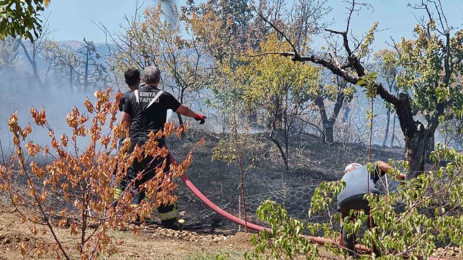Anız yangını evlerin sınırına ulaşmadan söndürüldü
