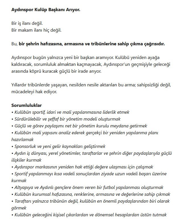 Bir zamanlar Süper Lig’deydi şimdi iş ilanıyla kulüp başkanı arıyor