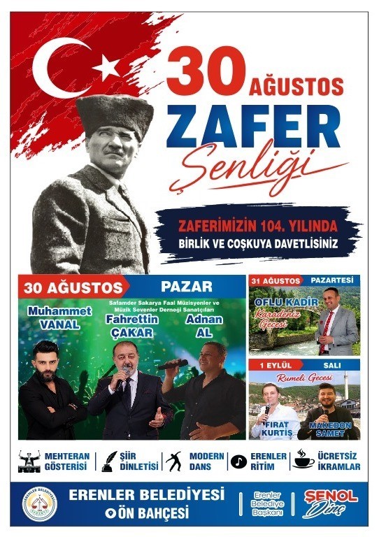 30 Ağustos coşkusu Erenler’de 3 gün sürecek