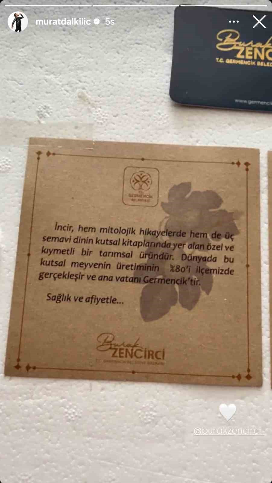 Murat Dalkılıç’tan Başkan Zencirci’ye ’incir’ teşekkürü