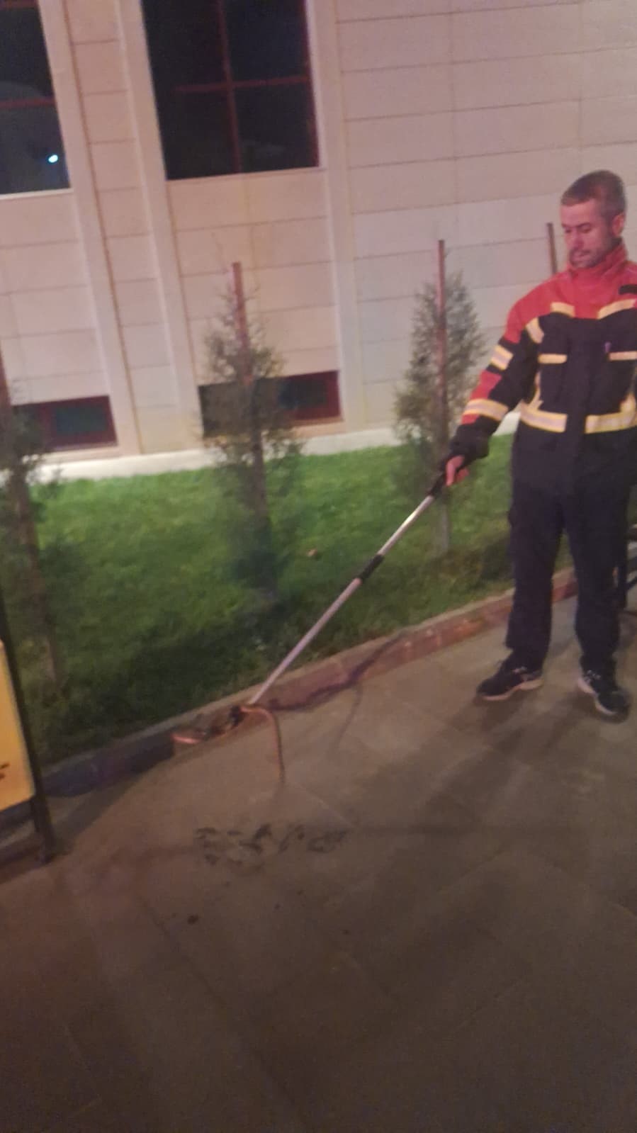 Cami bahçesine giren yılan itfaiye ekiplerince yakalandı