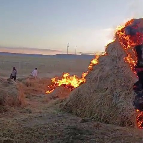 Tekman’da yüzlerce ot balyası yangında kül oldu