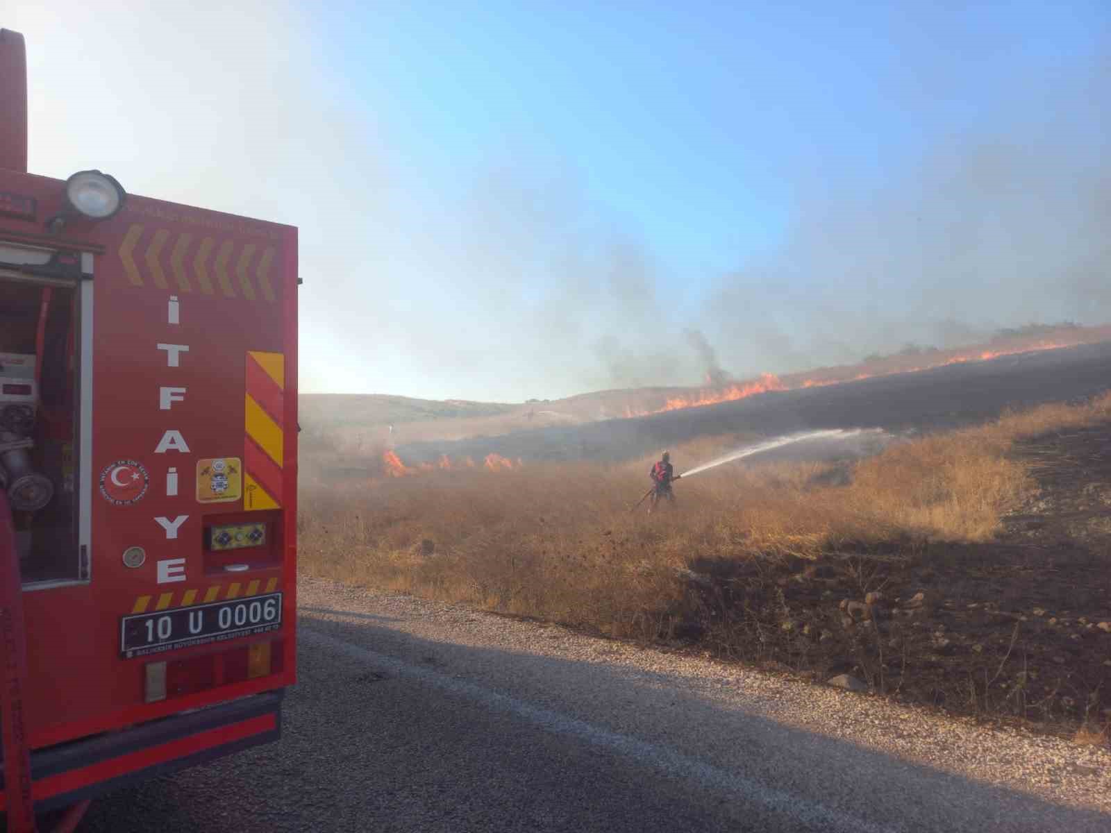 Manyas’ta ot yangını ormana sıçramadan söndürüldü
