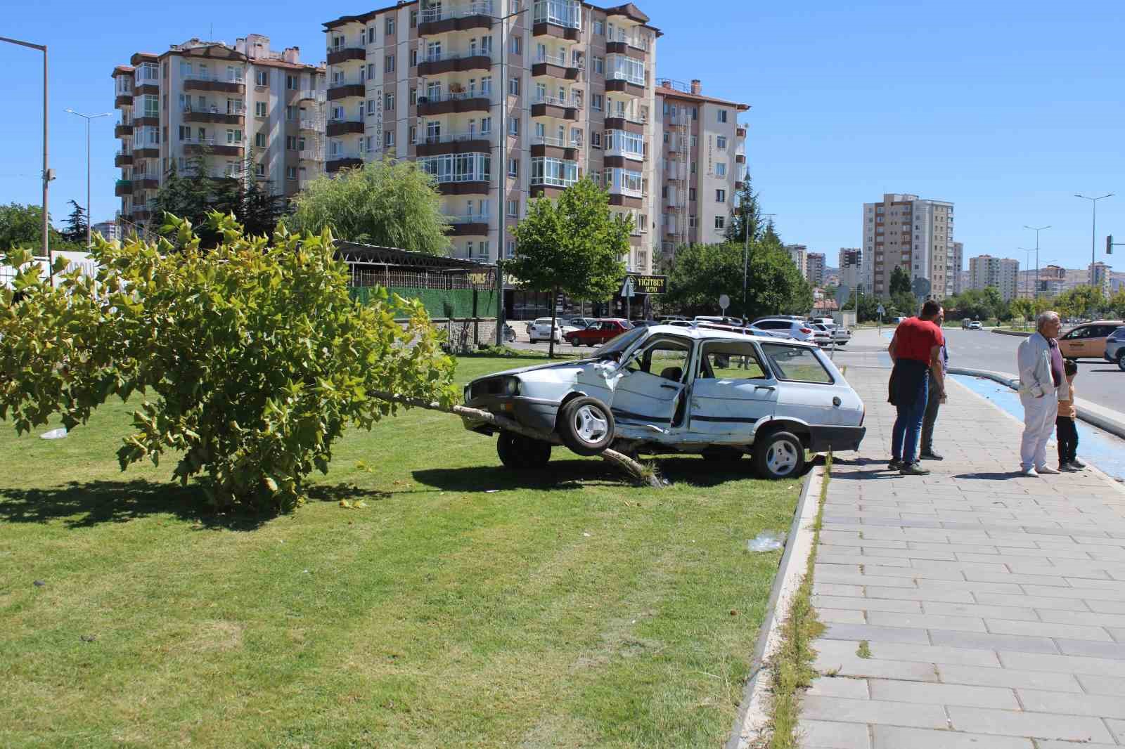 Kaza yapan otomobil ağacı kırarak üzerine çıktı: 2 yaralı