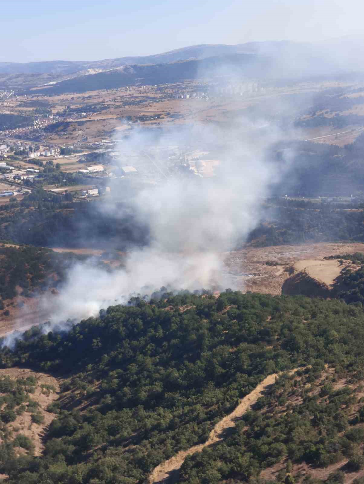 Bilecik’te makilik alanda çıkan yangın rüzgarın etkisiyle büyüyor