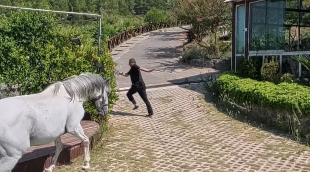 Klip çekiminde atın altında kalmaktan son anda kurtuldu