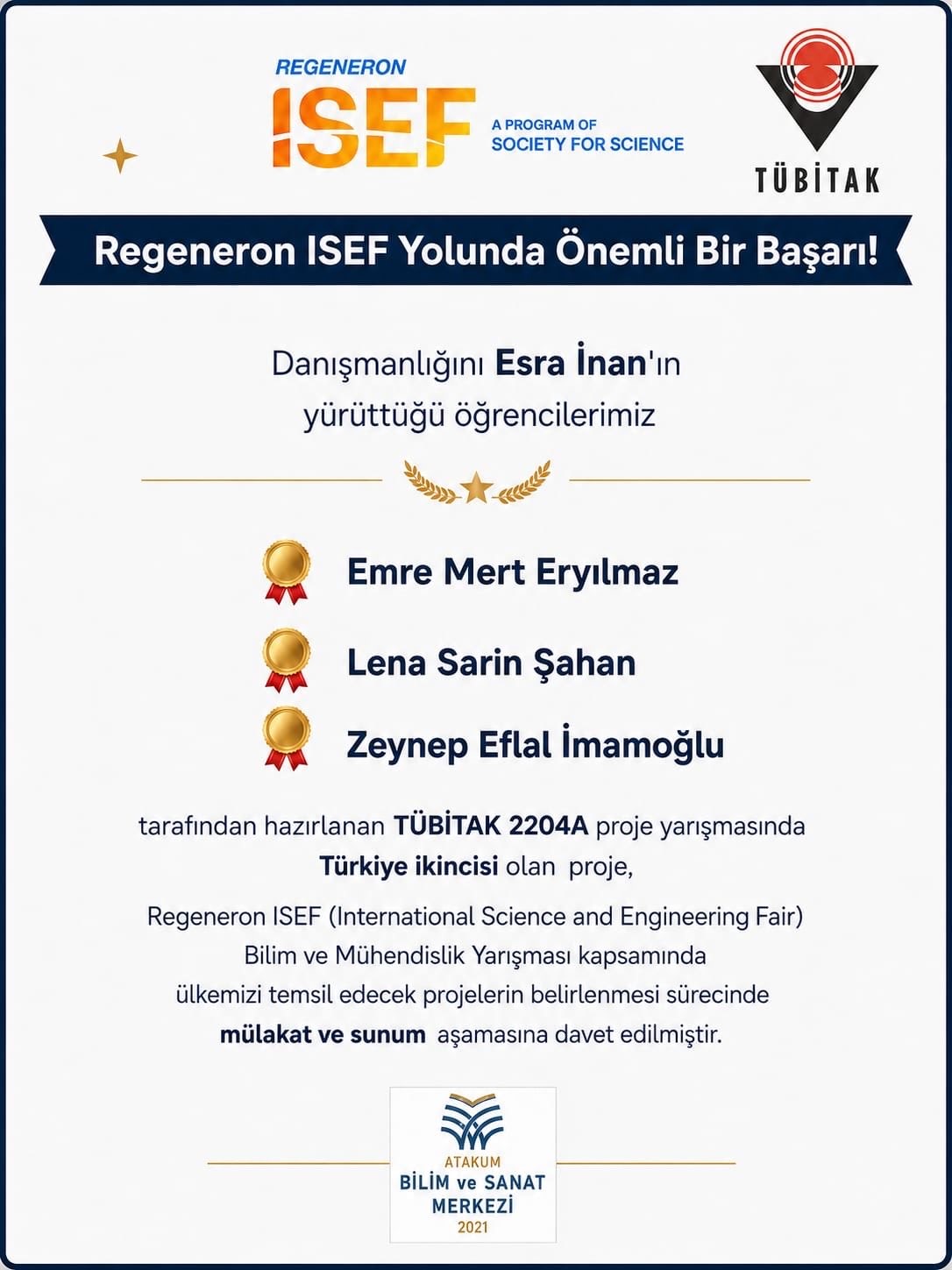 Atakum BİLSEM, bilim başarısını uluslararası arenaya taşıdı