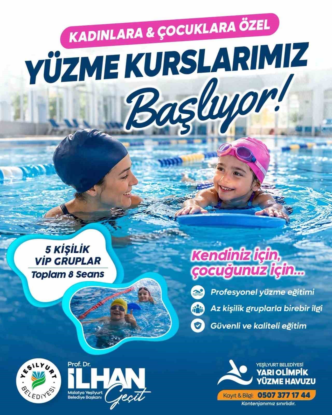 Yeşilyurt Belediyesi Yarı Olimpik Yüzme Havuzunda yüzme kursları başlıyor