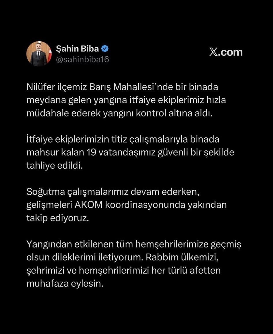 Bursa’da bina yangını: Mahsur kalan 19 kişi kurtarıldı