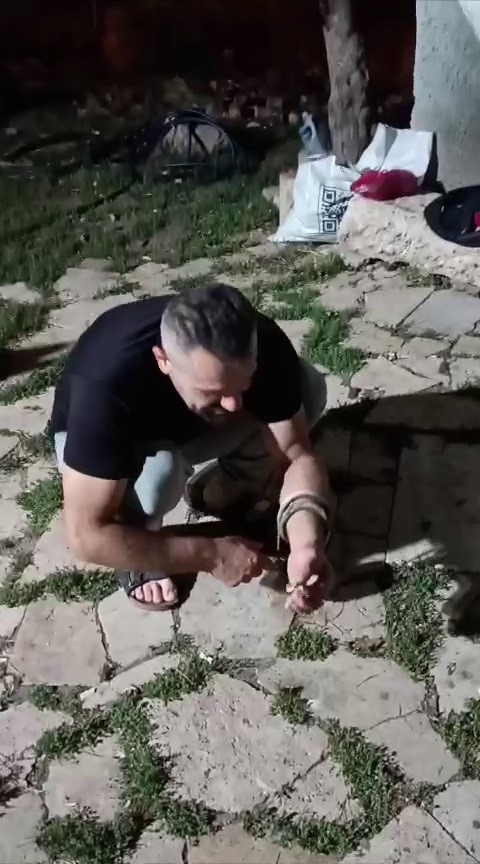 Bahçesinde sürünen yılanı fark etti, korkusuzca eline alıp sevdi
