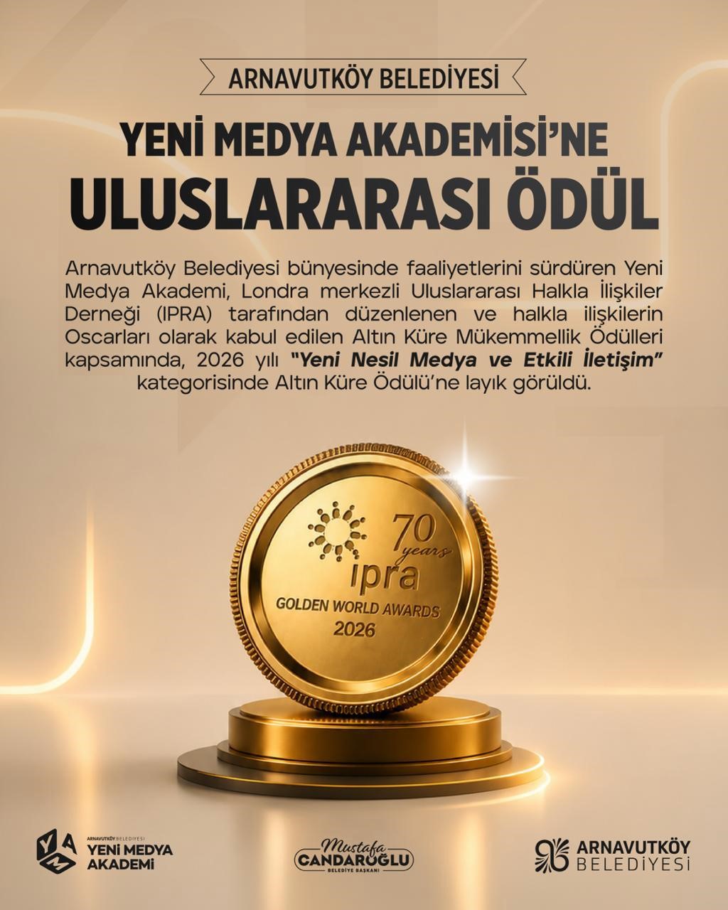 Arnavutköy Belediyesi’nden Uluslararası Başarı: Yeni Medya Akademi’ye IPRA Ödülü