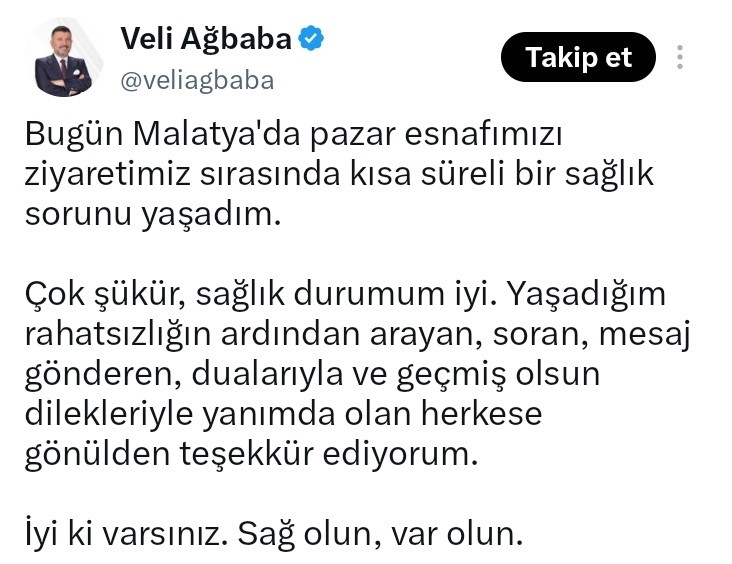 Milletvekili Ağbaba: "Çok şükür, sağlık durumum iyi"