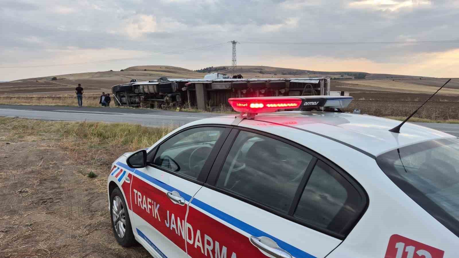 Meşe kömürü yüklü tır devrildi, sürücüsü yaralandı