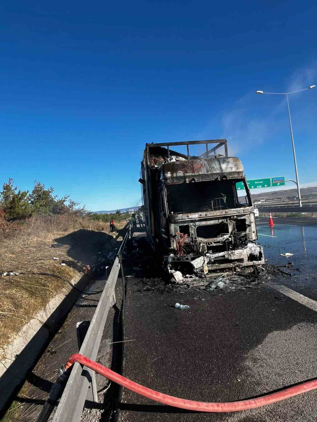 Bolu’da kargo yüklü tır alev alev yandı