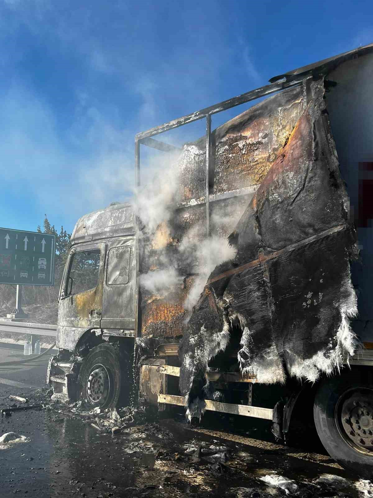 Bolu’da kargo yüklü tır alev alev yandı