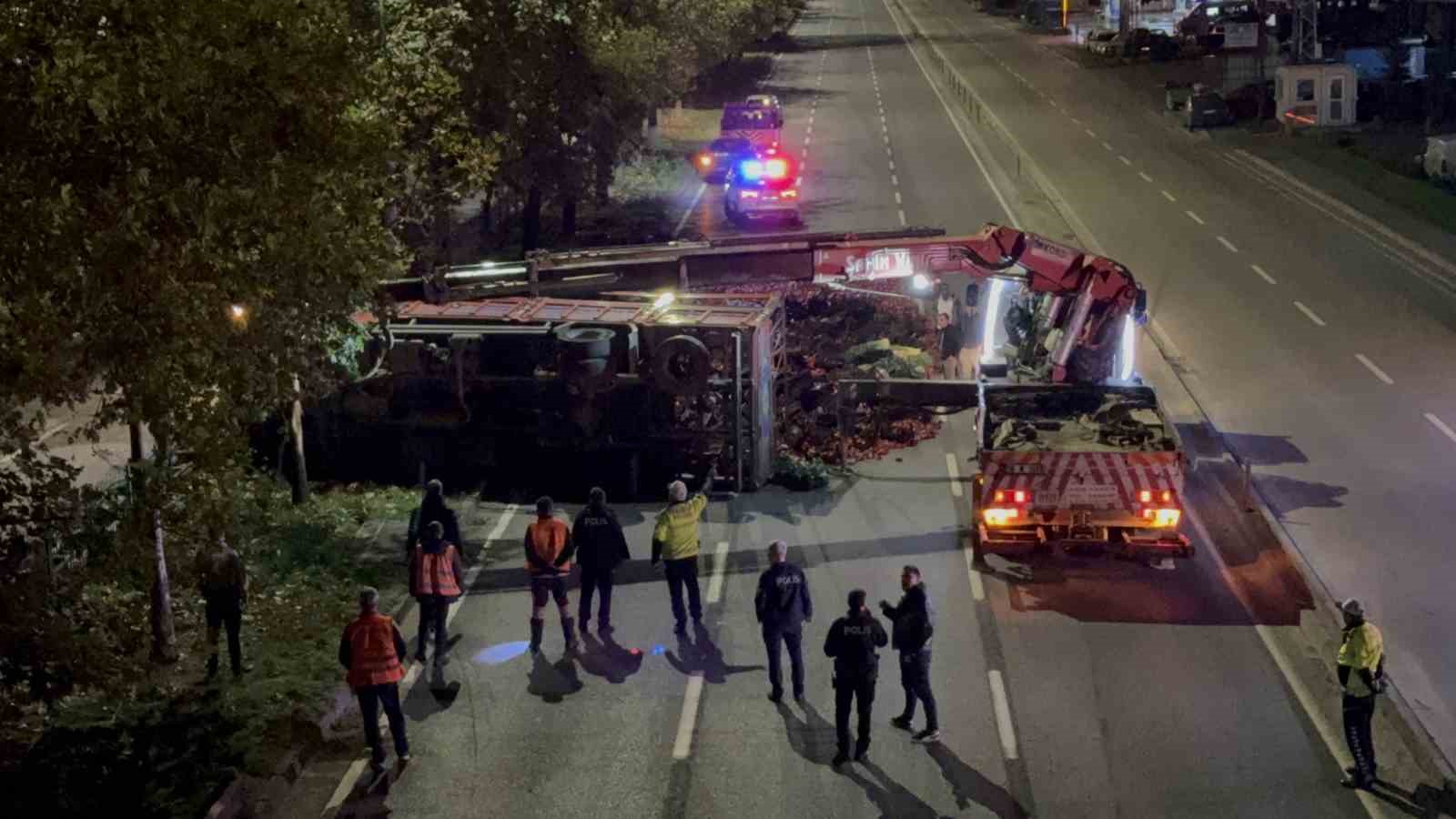 Devrilen kamyondaki 10 ton kapya biber yola saçıldı: 2 yaralı