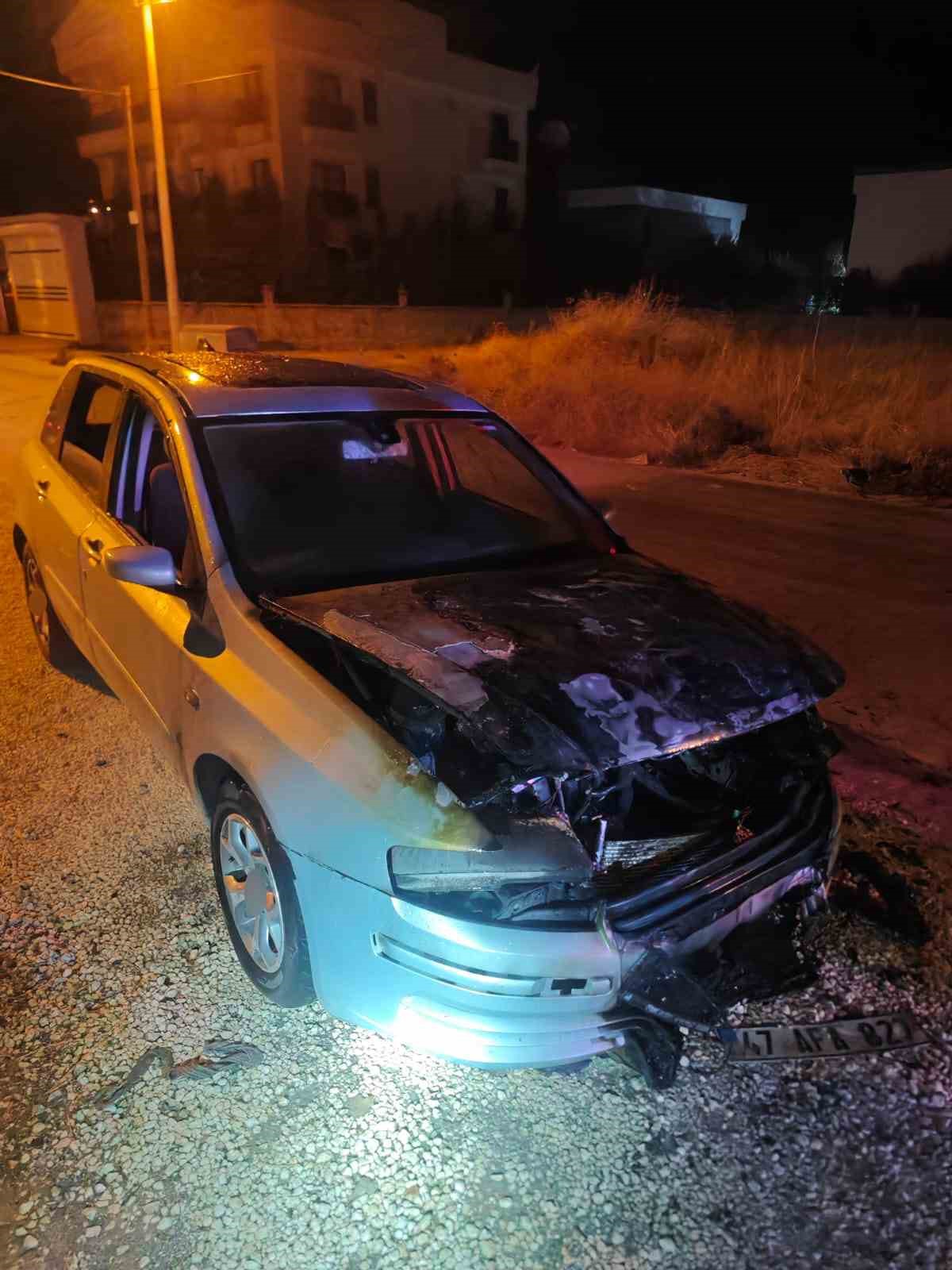 Mardin’de park halindeki otomobilde yangın