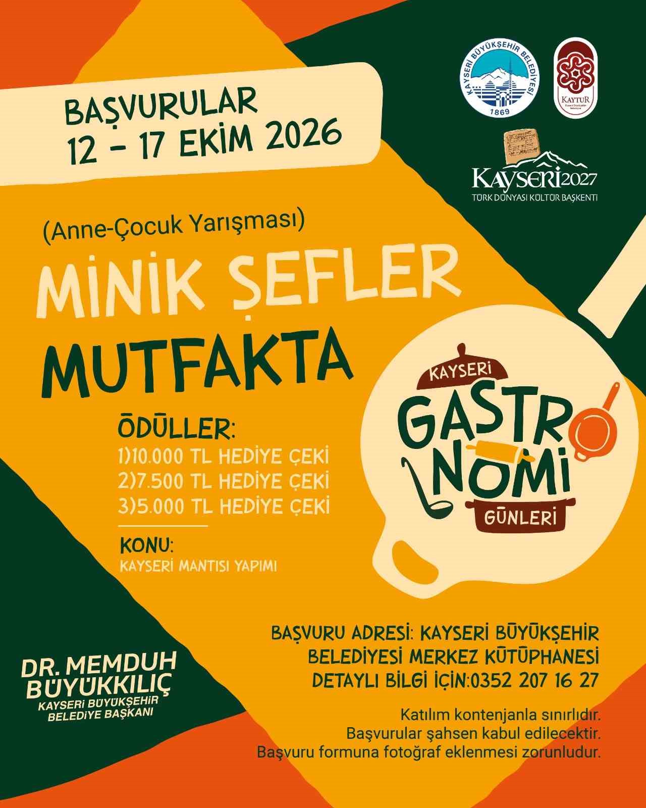 Kayseri Gastronomi Günleri’nde ev hanımları ve minik şefler yarışacak