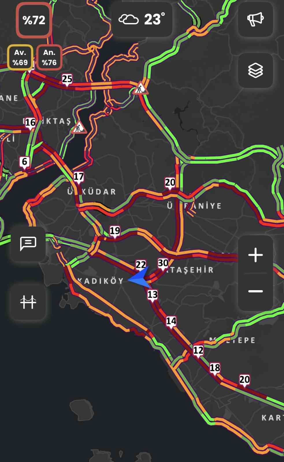 İstanbul’da trafik yoğunluğu yüzde 72 olarak ölçüldü
