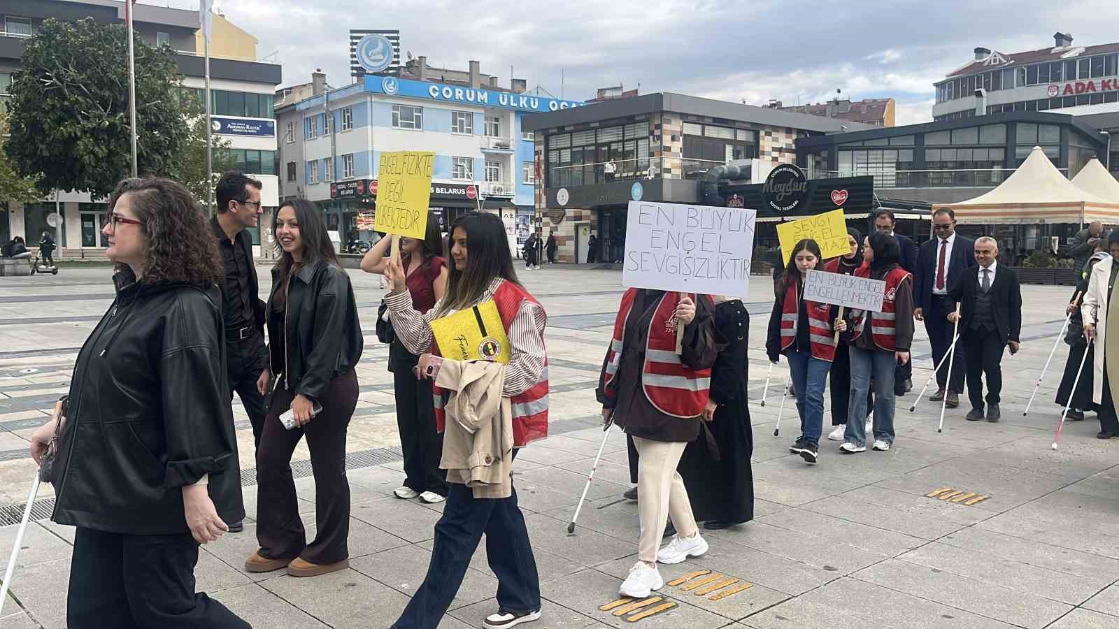 Görme engelliler için beyaz bastonlarla yürüdüler