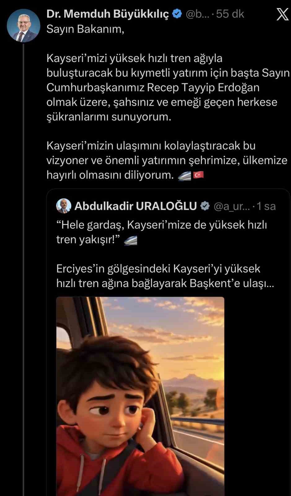 Başkan Büyükkılıç’tan hızlı tren teşekkürü