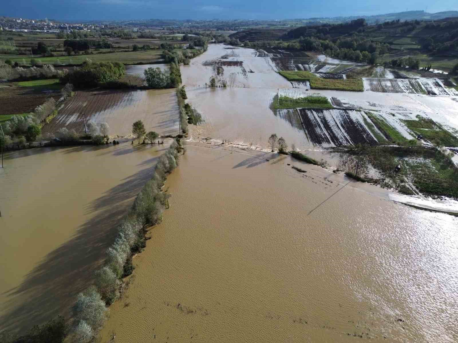 Sakarya’da su altında kalan tarım arazileri havadan görüntülendi