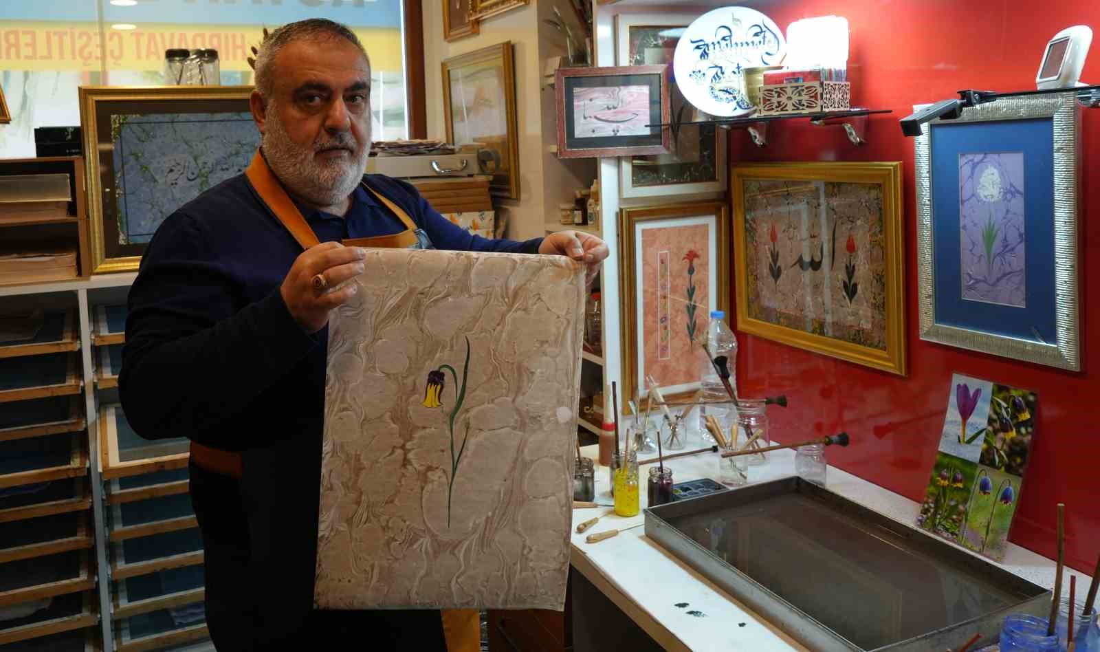 Erzurum’un Oltu taşı ve Karayazı kalesi ebruda buluştu