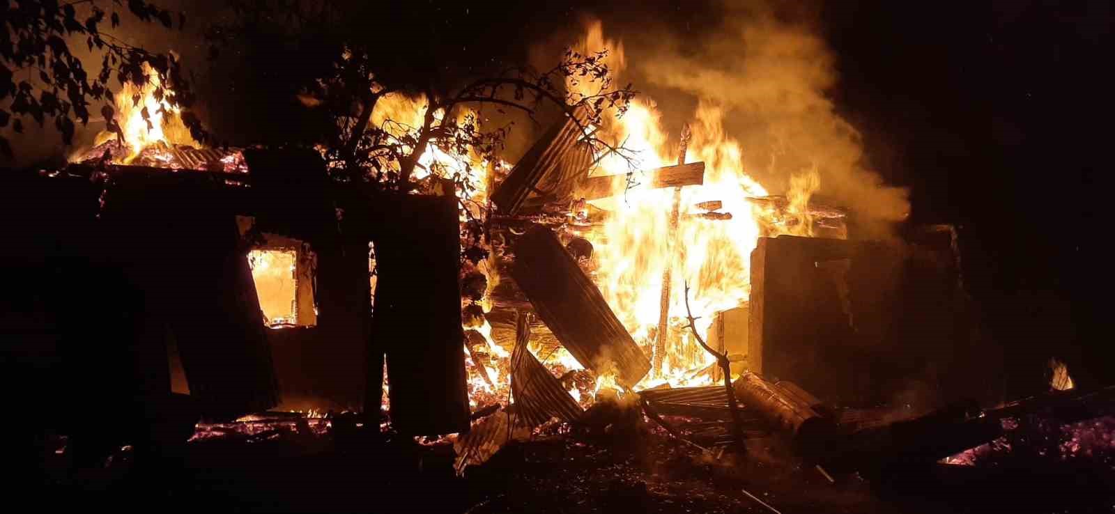 Şavşat’ta çıkan yangında ev, ahır ve samanlık yandı