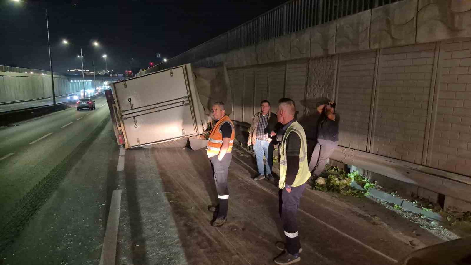 Kontrolden çıkan marul yüklü kamyonet yan yattı